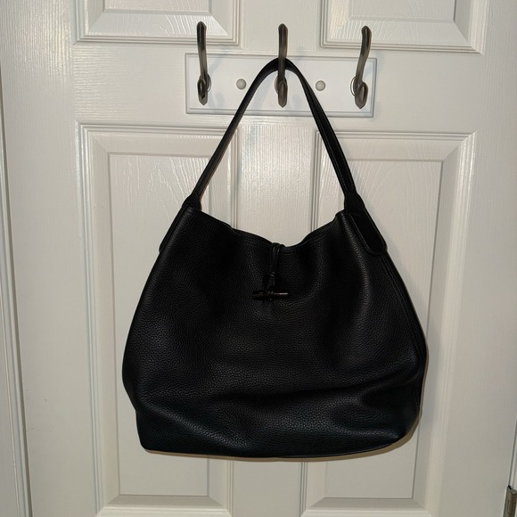 Longchamp Roseau Essential Leather Hobo Shoulder Bag Purse Black Pebbled Large - Picture 14 of 16
